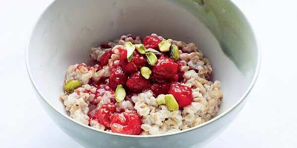 Farro Breakfast Porridge With Raspberries