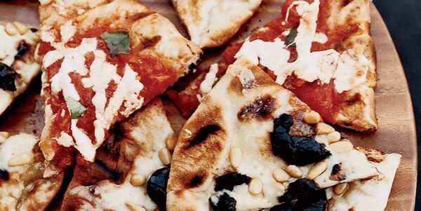Grilled Margherita And Olive-Fontina Pizzas