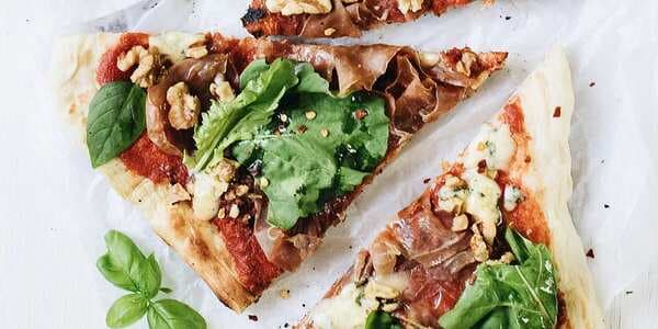Grilled Pizza With Prosciutto, Blue Cheese And Walnuts