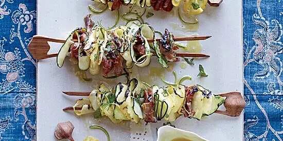 Grilled Squash Ribbons And Prosciutto With Mint Dressing