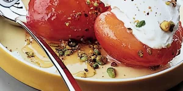 Honey-Roasted Plums With Mascarpone And Pistachios