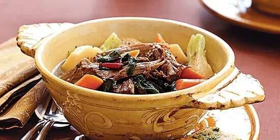 Lamb Stew With Swiss Chard And Garlic-Parsley Toasts