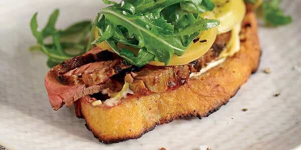 Open-Face Steak Sandwich With Pickled Green Tomatoes