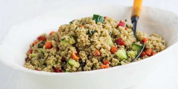 Pesto Quinoa Salad With Bell Pepper And Cucumbers