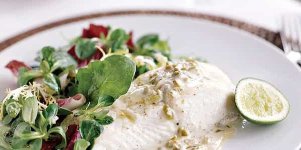Roasted Halibut With Green Olive Sauce