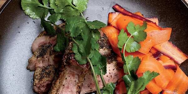 Seaweed-Dusted Pork Chops With Quick-Pickled Carrots