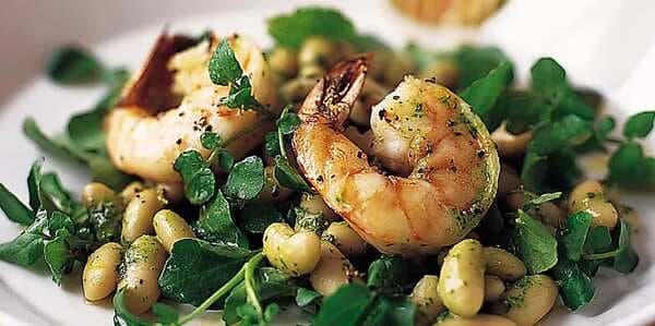 Shrimp Salad With Watercress, Cannellini Beans And Mint
