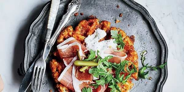 Tater Tot Waffles With Prosciutto And Mustard