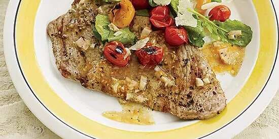 Veal Scallopine With Charred Cherry Tomato Salad