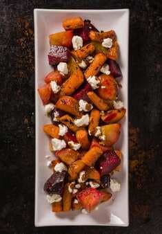 Roasted Beets And Carrots With Goat Cheese And Balsamic Glaze