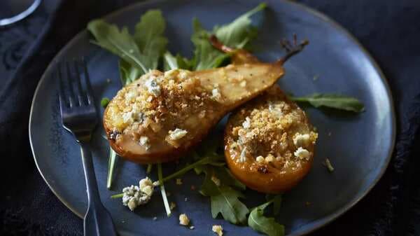 Baked Pear With Stilton, Ginger And Walnut Filling