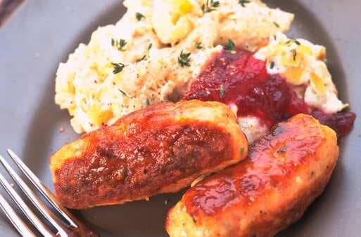 Chicken And Bacon Sausages With Bread Mash
