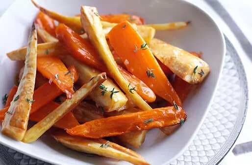 Salted Caramel Roasted Carrots And Parsnips