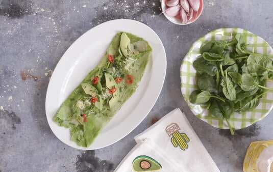 Savoury Spinach Pancake With Avocado And Cheese