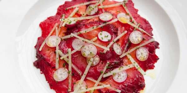 Beetroot Marinated Salmon With Radish Salad