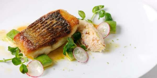 Pan Fried Sea Bass Fillet With White Crab Salad
