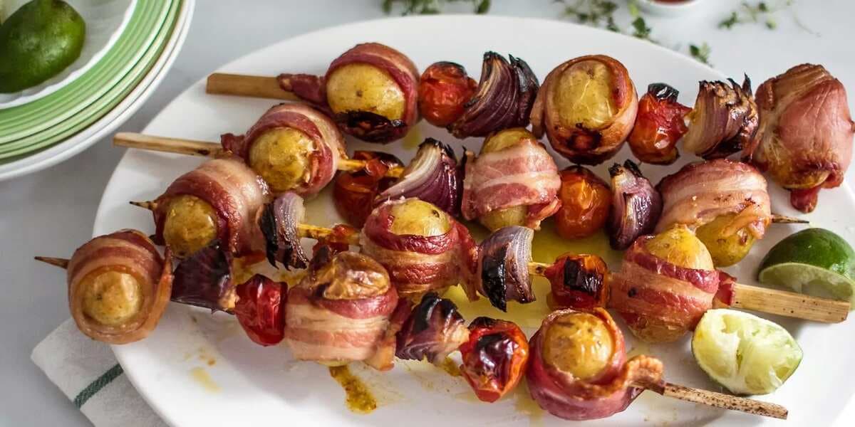 Barbecued Potato And Bacon Skewer
