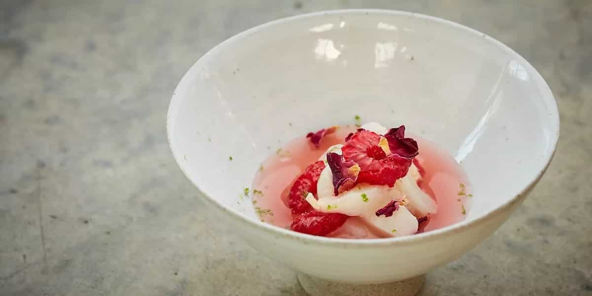 Lychee And Raspberry Salad With Raspberry Elixir