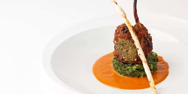 Spice Crusted Lamb Rack With Spinach Potatoes