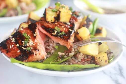 Asian Grilled Salmon Pineapple And Rice Lettuce Wraps