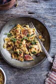 Butternut Squash And Goat Cheese Ravioli With Browned Butter + Oregano Bread Crumbs.