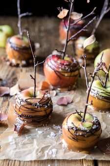 Sweet And Salty Chocolate Drizzled Cider Caramel Apples.