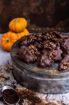 Vanilla Coffee Roasted Pumpkin Seed Snack Clusters…Dipped In Chocolate.