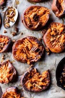 Smashed Sweet Potatoes With Bourbon Maple Butter.
