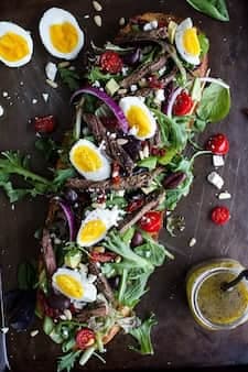 Greek Steak Salad French Bread With Soft Boiled Eggs + Feta.