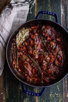 One-Pot 45 Minute Coq Au Vin With Brown Butter Sage Mashed Potatoes.