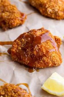Oven-Fried Southern Chicken With Sweet Honey Bourbon Sauce.