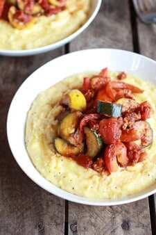 Ratatouille With Spicy Italian Chicken Sausage And Creamy Polenta