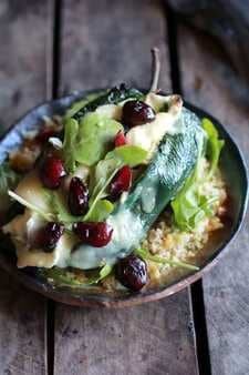 Roasted Cherry Couscous And Brie Stuffed Poblano Peppers