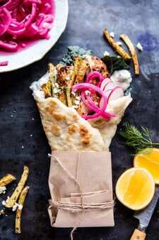 Roasted Chicken Gyros With Tzatziki And Feta Fries