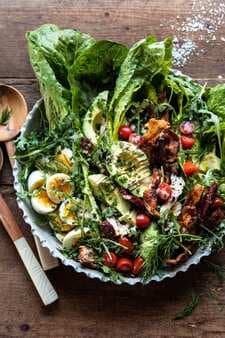 Sun-Dried Tomato Chicken And Avocado Cobb Salad With Tahini Ranch.