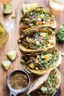 Two Layer Guacamole And Chipotle Chicken Tacos.
