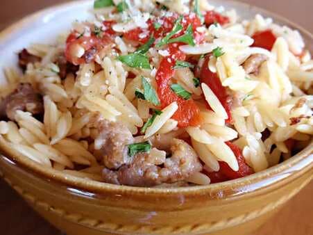 Orzo With Sausage Peppers And Tomatoes