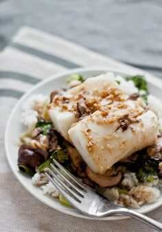 Asian Style Turbot With Mushrooms