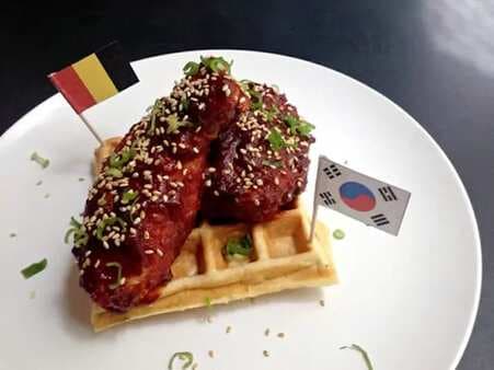 Korean Baked Chicken And Kimchee Scallion Waffles