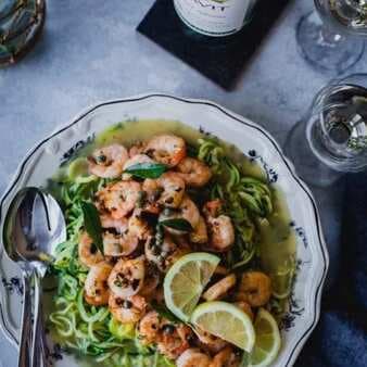 National Pinot Grigio Day:Garlic Shrimp Zoodles And Curry Leaves