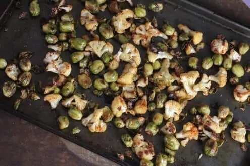 Roasted Brussels Sprouts And Cauliflower In Vangi Baath Spices
