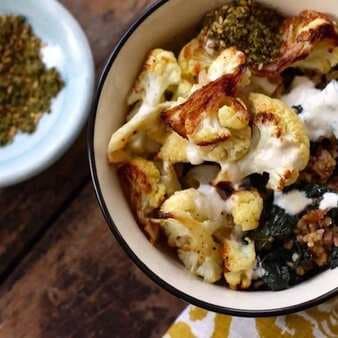 Roasted Cauliflower And Freekeh Bowl With Kale And Walnuts