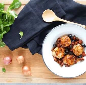 Seared Scallops With Chorizo And Olives