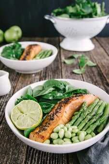 Soy Bean And Asparagus Salad With Honey-Ginger Salmon