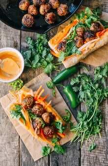 Spicy Banh Mi Stuffed With Pork Meatballs