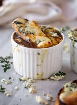 French Onion Soup With Brûléed Blue Cheese