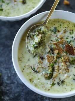 Roasted Broccoli Gruyere Cheese Soup With Brown Butter Croutons