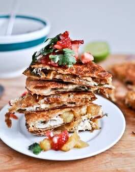Caramelized Pineapple Quesadillas [With Spicy Strawberry Salsa]