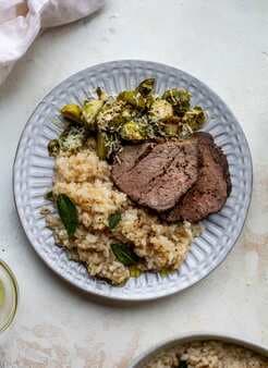 Espresso Crusted Beef Tenderloin With Truffle Sage Risotto