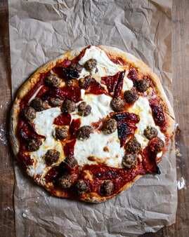 Mini Meatball Pizza With Fresh Mozzarella + Roasted Red Peppers
